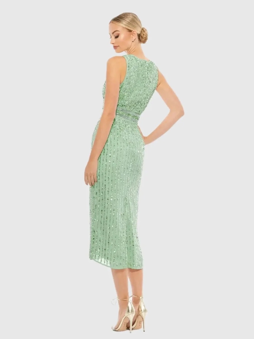 Mac Duggal 70267 Green Sequined V-Neck Midi Sheath Dress – Size 0 NWT - Picture 2 of 3